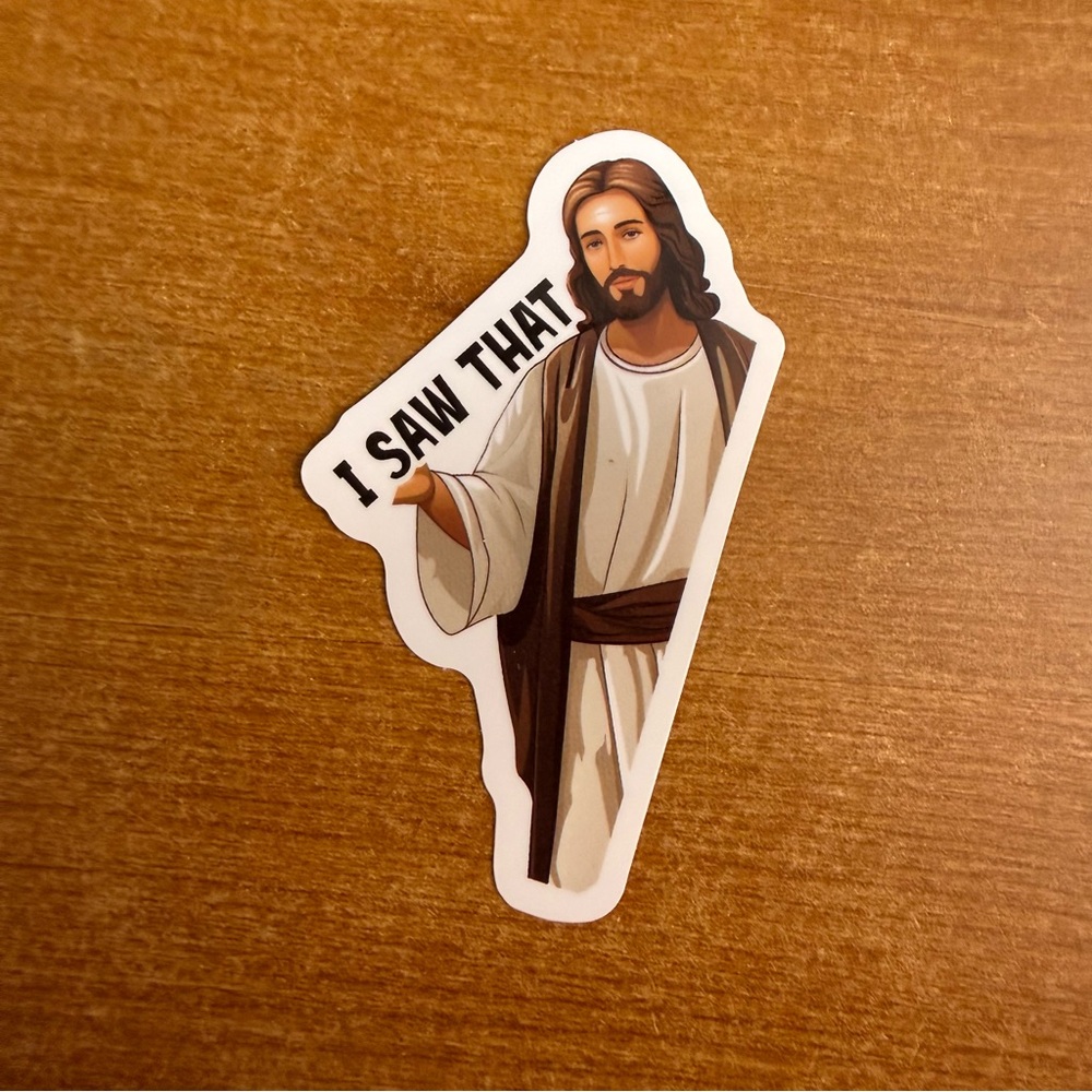 Religious Sticker with Brown and White Design